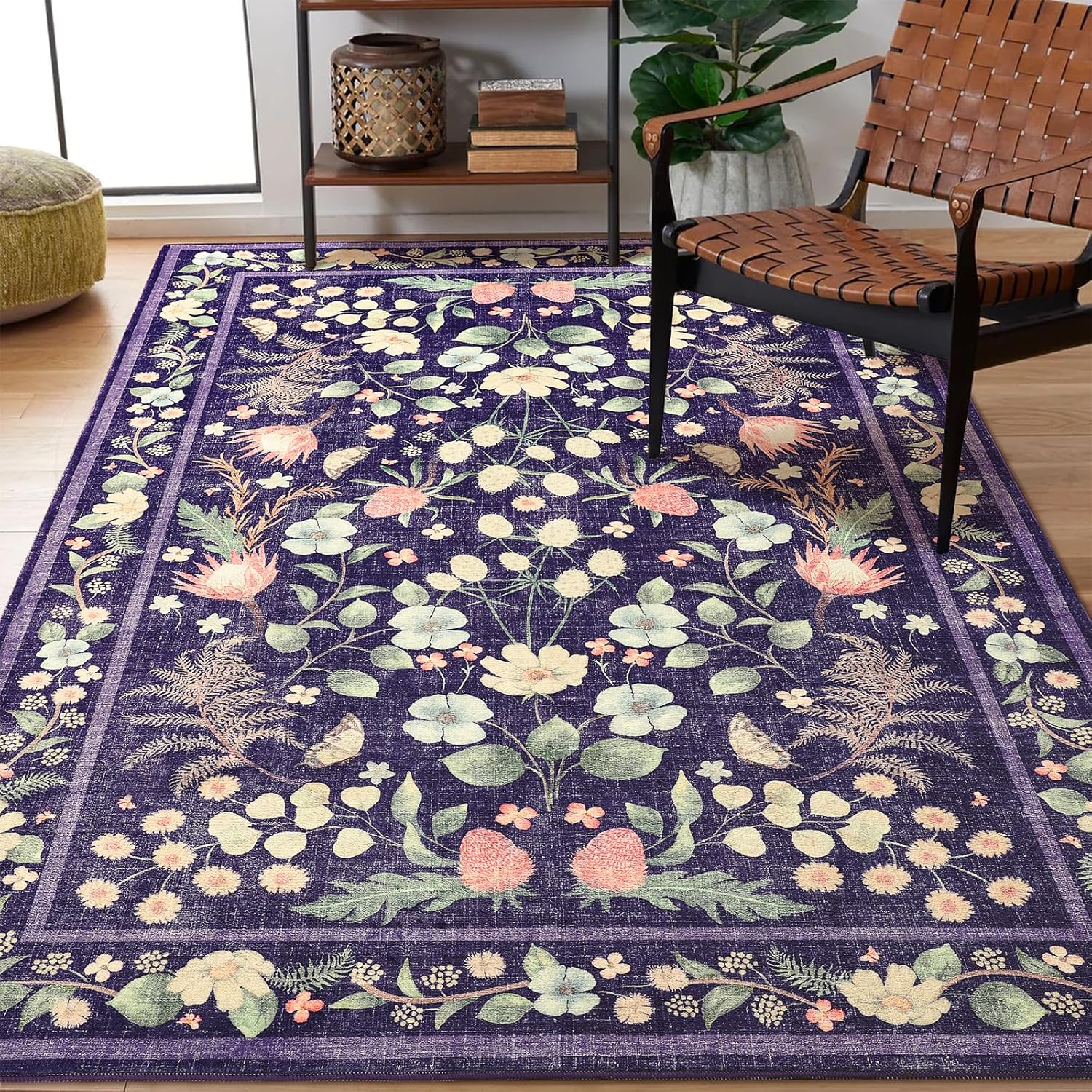 

Vintage Floral Area Rug for Bedroom Living Room Indoor Carpet Kids Room Dorm Nursery Decor Mat Green 40x60cm
