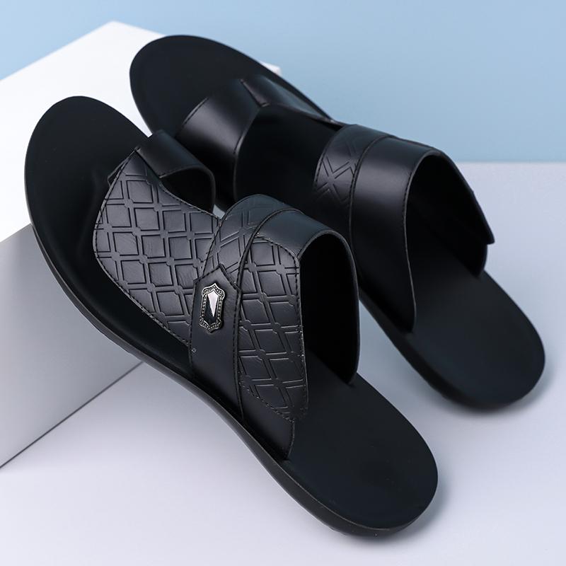 TUINANLE Men’s Minimalist and Stylish Summer Casual Flat Sandals – Slip-on Genuine Leather Sandals Suitable for Indoor and Outdoor Use