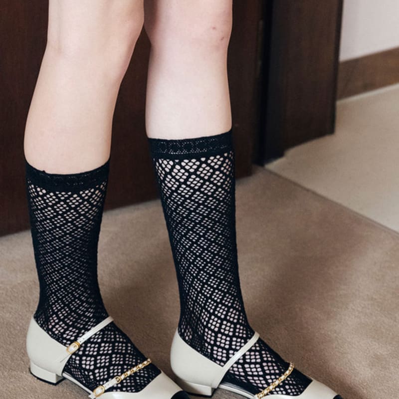 I Hate Monday [IHM2306ST07] Diamond Lace Socks Black