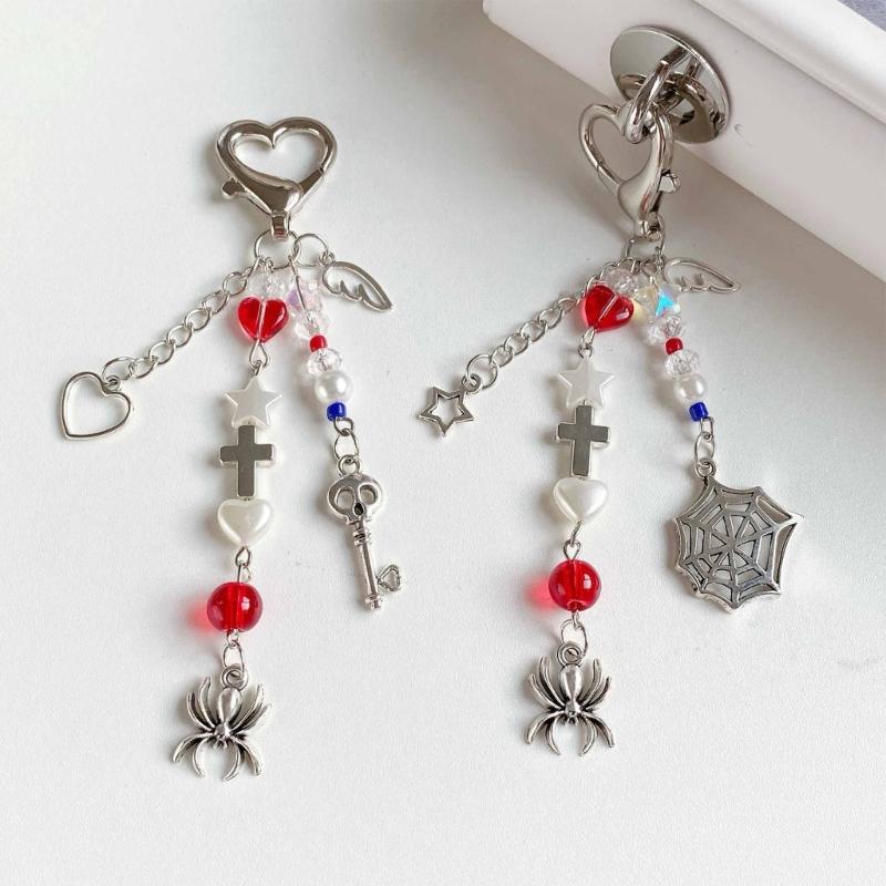 Gothics Skull Bead Keychain with Spiders Designs Sturdy Resin Crafted Fashion Accessory for Trendsetters Daily Use