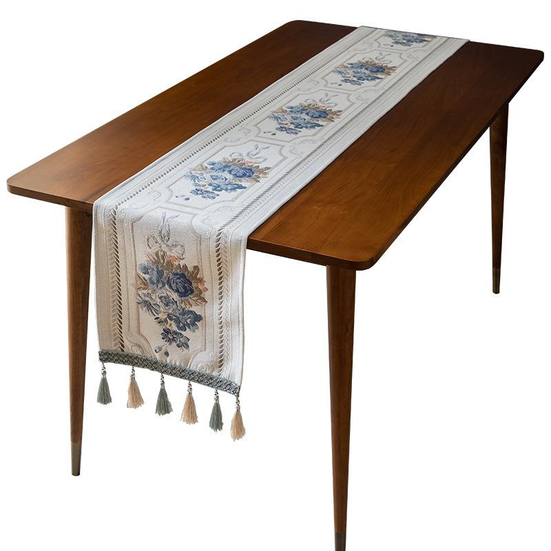 High-End European Flower Table Flag Chenille Fringed Household Tablecloth Polyester Tablecloth Table Flag