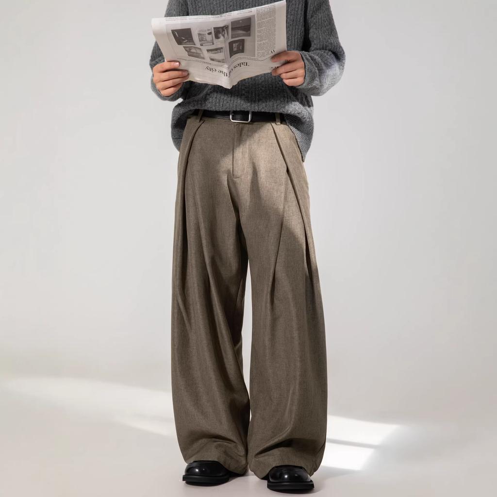 Three-dimensional Pleated A-shaped Silhouette Trousers Men's, Old Money Style High-end Commuter Trousers