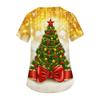 Women's V-Neck Short Sleeve Work Blouse with Pockets and Side Slits Christmas Print