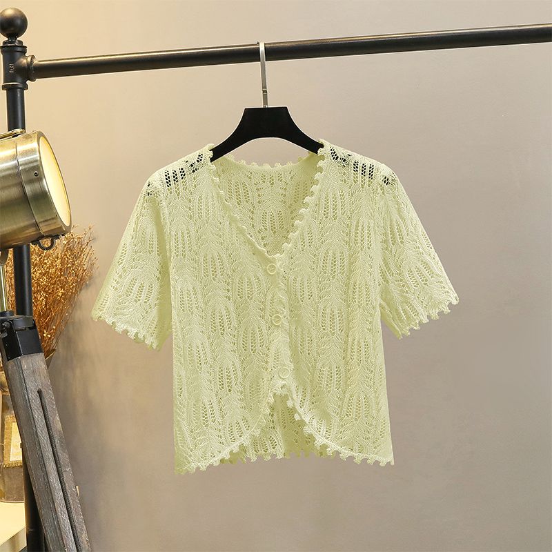 

Вязаный кардиган из тонкого ледяного шелка с вырезами, маленькая шаль Fruit Green M