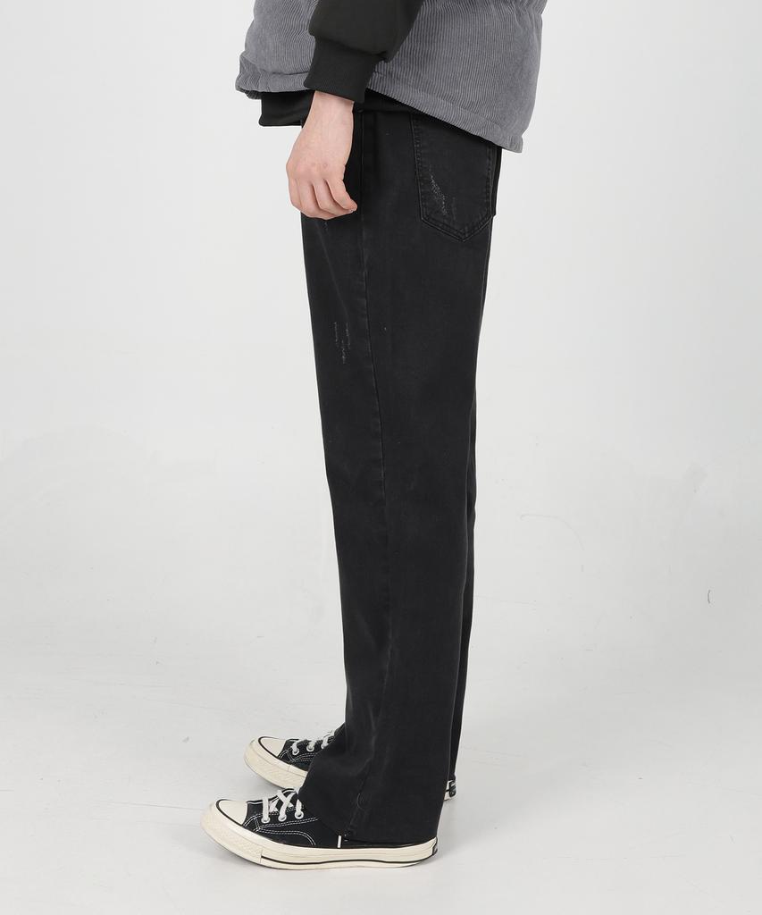 Jikeulib Bonded Brushed Black Cut-Off Hem Straight Denim Pants