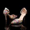 Fashion Star Style Luxury Rhinestones Mixed Color Women Pumps Fashion Pointed Toe Ankle Strap High Heels Spring Summer Party Dress Shoes