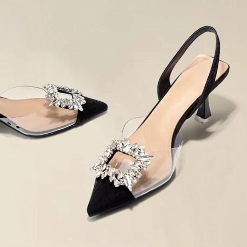 Summer New Women Fashion Designer Sexy Banquet Comfortable Crystal Transparent Solid Color Pointed Toe Woman High Heels Size 40