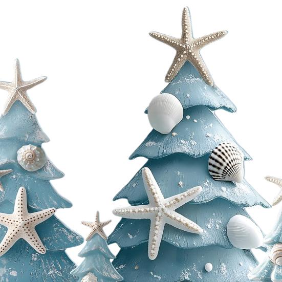 4Pcs/Set Blue Coastal Christmas Tree Ornaments Wooden Ocean-Themed Table Centerpieces Xmas Party Figure Home Decor