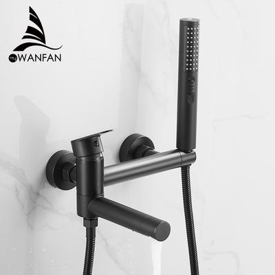 Bathtub Faucets Modern Black Bath Shower Set Unique Design of Rotating Nozzle Mixer Tap Wall Mounted For Bathroom WF-877909