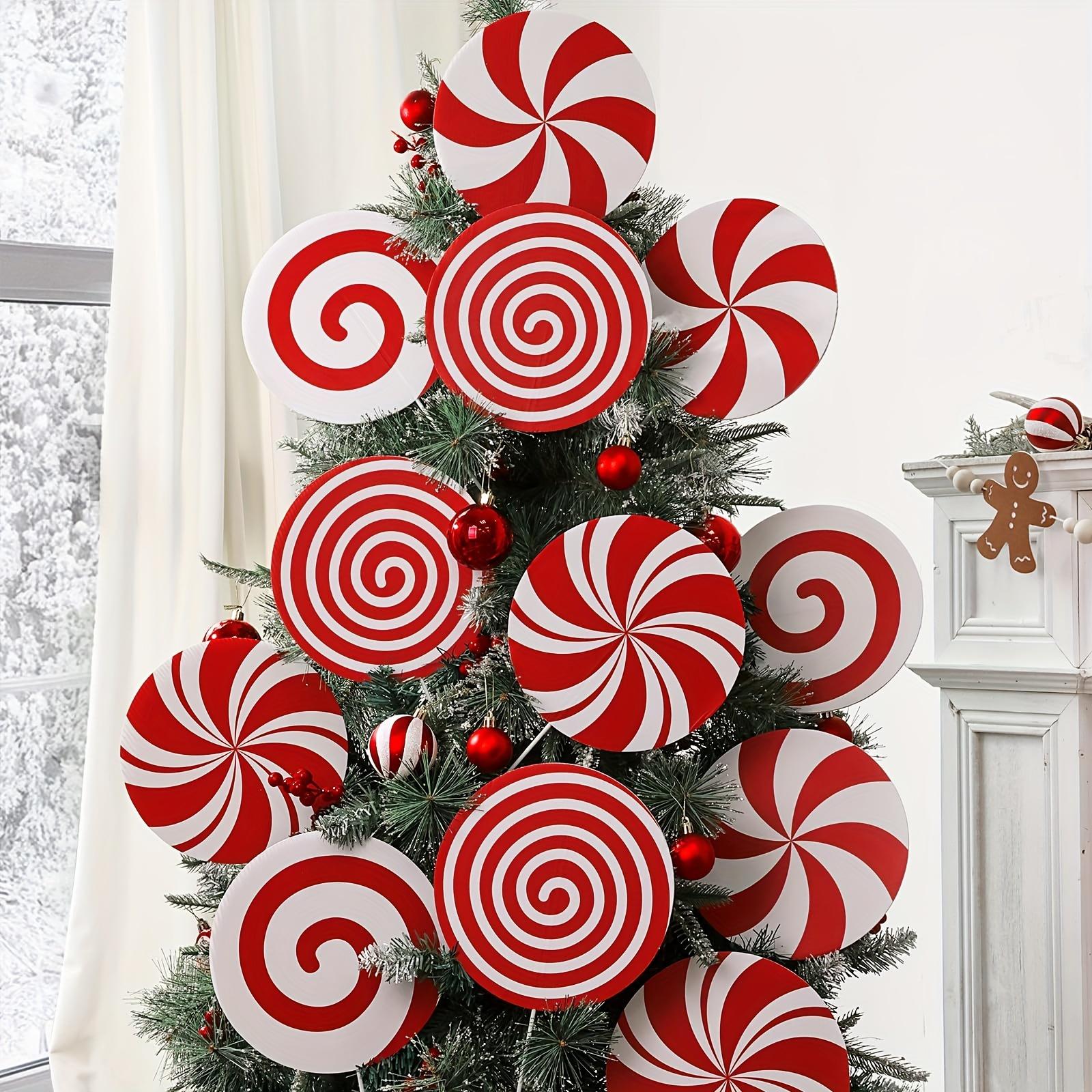 12-Pack Red and White Peppermint Candy Cane Festive Christmas Tree Ornaments, Plastic, Non-Electric, Holiday Party Decorations красный