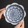 Retro Blue and White Ceramic High-Foot Snack Plate