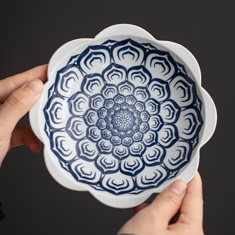 Retro Blue and White Ceramic High-Foot Snack Plate