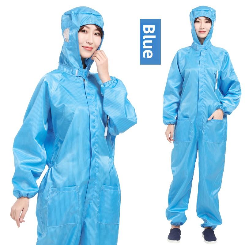 Mono sin pelusa con capucha para hombre y mujer Ropa de trabajo Disipación estática Azul ey Agricultura Traje de limpieza de cuerpo completo