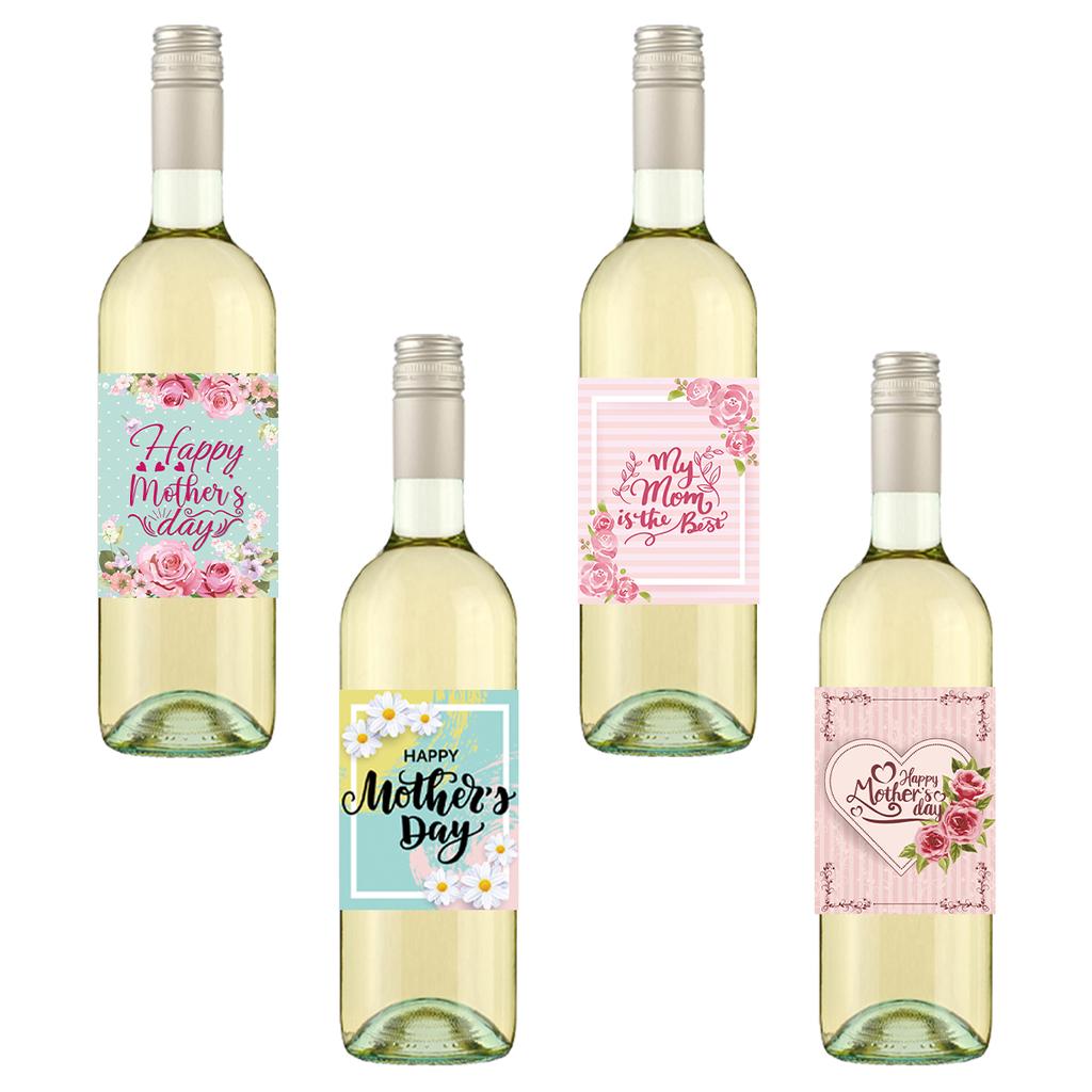 24pcs Mother's Day Wine Bottle Label Sticker Mother's Day Theme Floral Label Sticker Best Mom Gift Happy Mother's Day Decoration