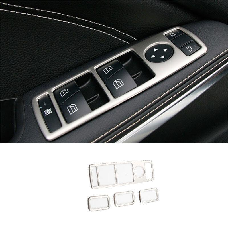 Window Switch Button Garnish Trim Fit For Benz GLA CLA 2013- Silver Steel