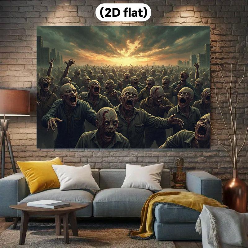 One 2D flat banner, with a zombie-themed background, suitable for Halloween celebration events