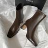 Retro Chunky Root Ankle for Women Fashion Square Toe Side Zipper Comfortable Soft Leather High top Heels Ladies