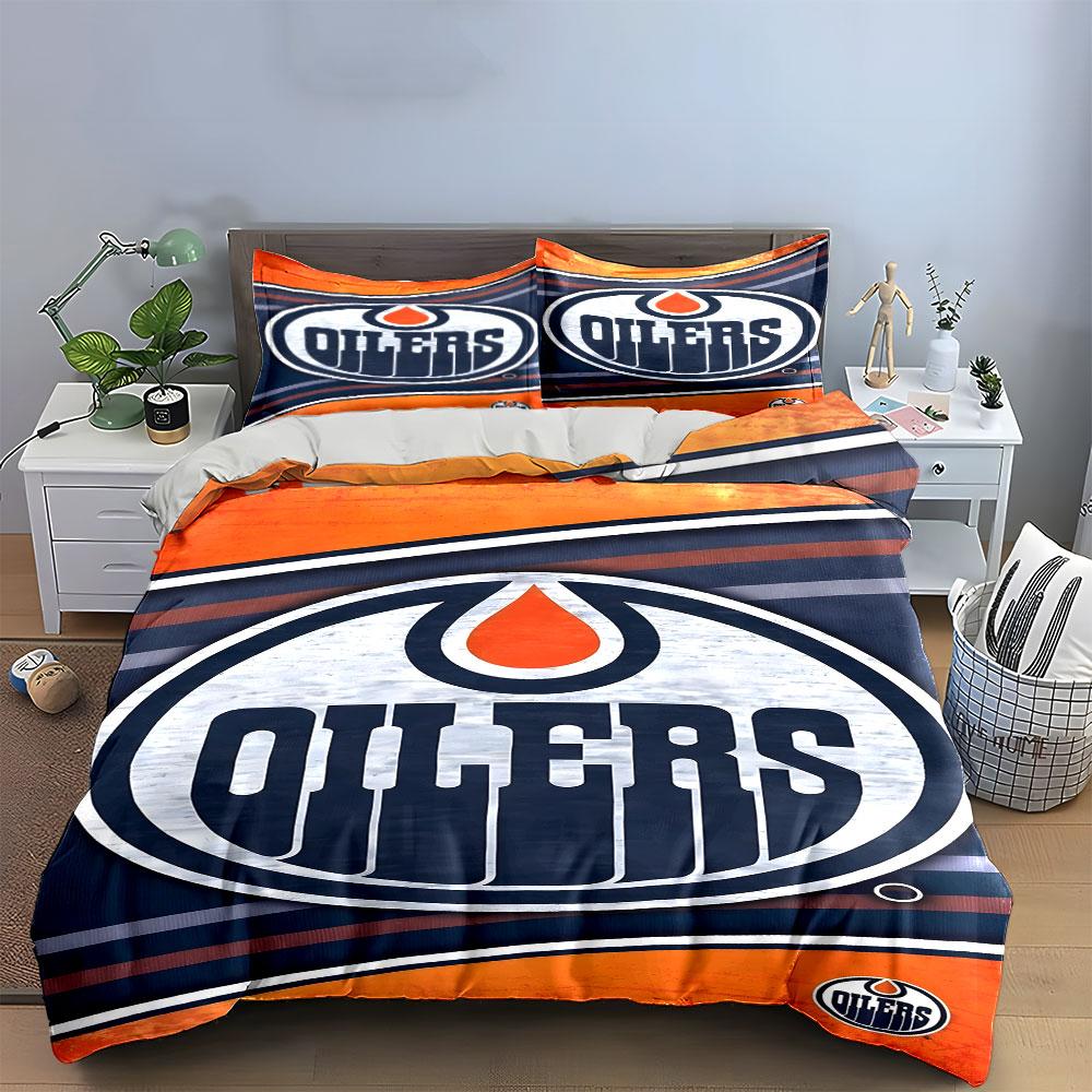 Edmonton Oilers Logo Bedding Design Print Bedding Set Duvet Cover Pillowcases (1* Duvet Cover 2* Pillowcases Do Not Include Comforter)