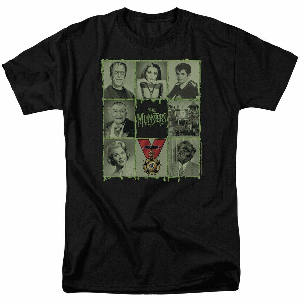 The Munsters Blocks T Shirt Mens Licensed Classic TV Lily Herman Eddie Black XXXL