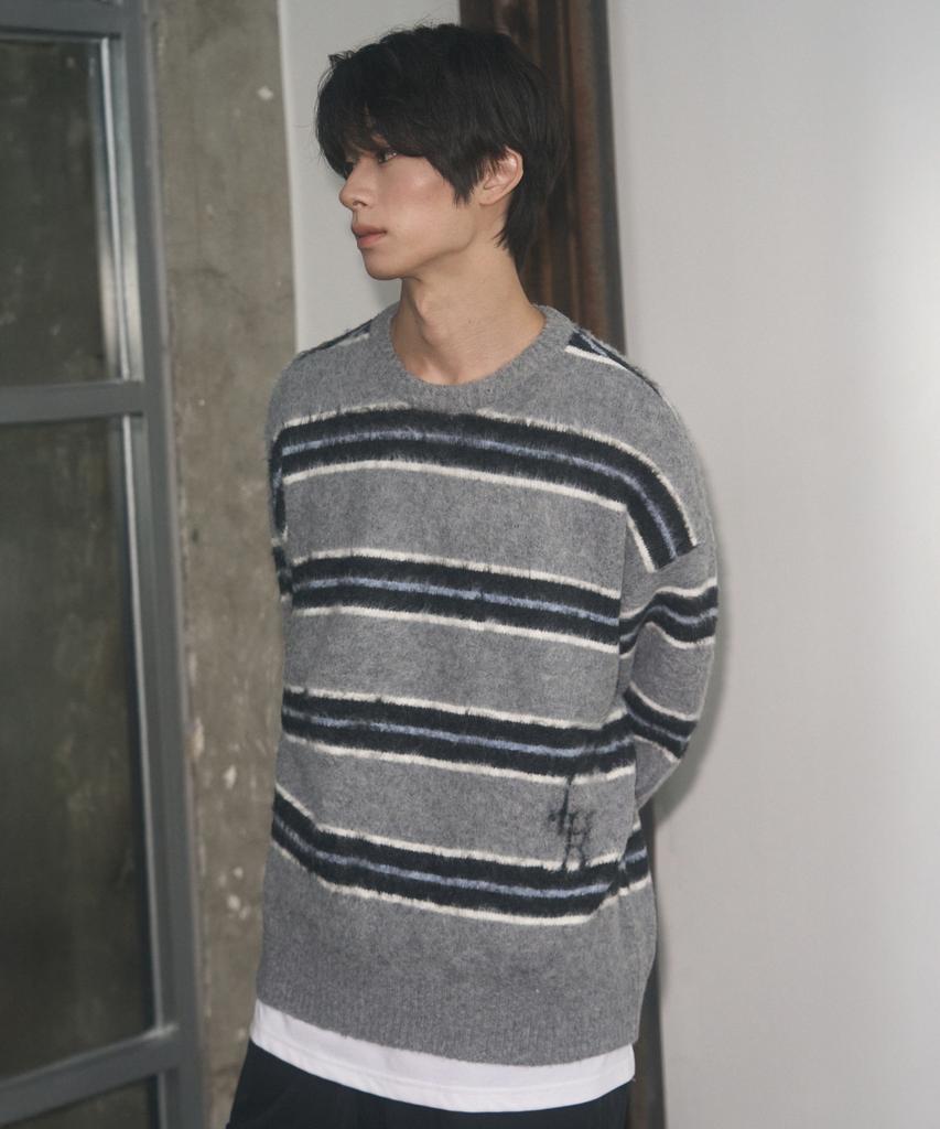Ledeoli Logo Hairy Stripe Knit [Grey]