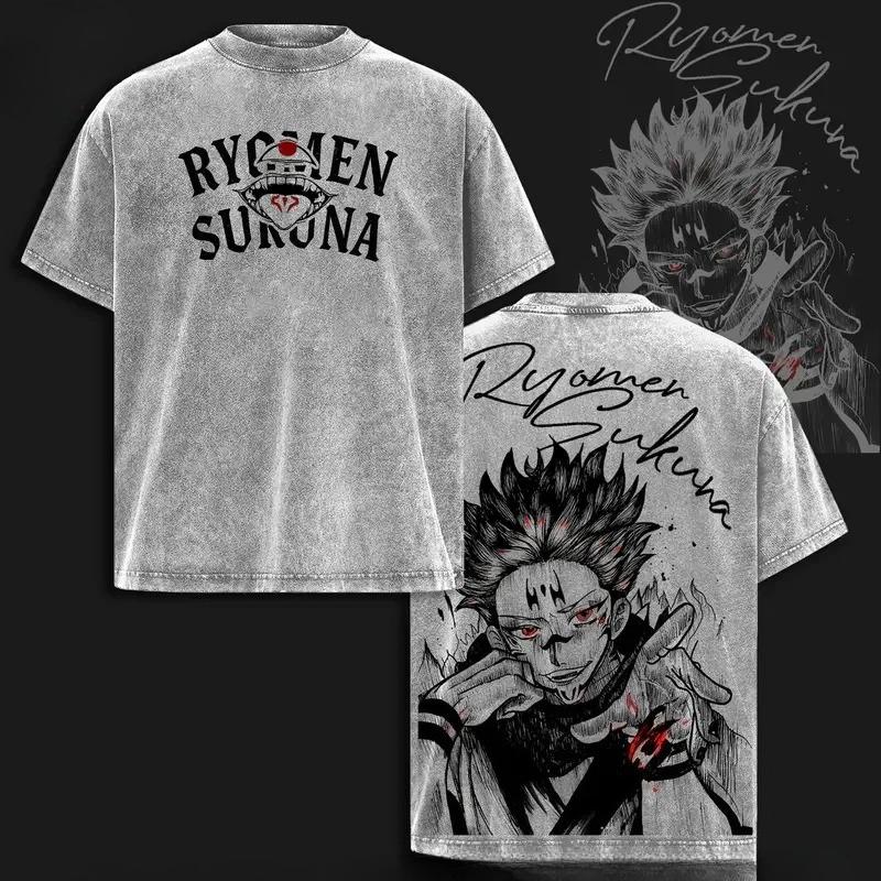 

Jujutsu Kaisen Рёмен Сукуна Графическая футболка Мужская Женская Одежда Футболки с коротким рукавом Хлопковые футболки Винтажная стирка Футболка Харадзюку XL серый