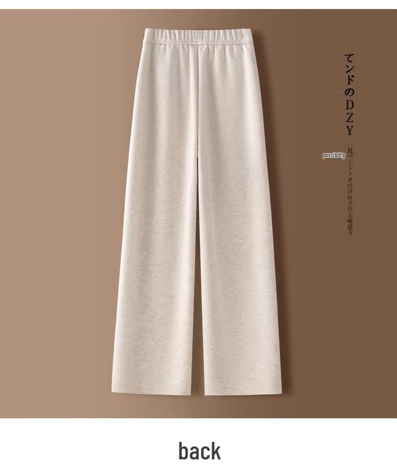 Women's Beige Cashmere Wool Blend Wide-Leg Pants with Fleece Lining - Autumn/Winter 2024 Collection