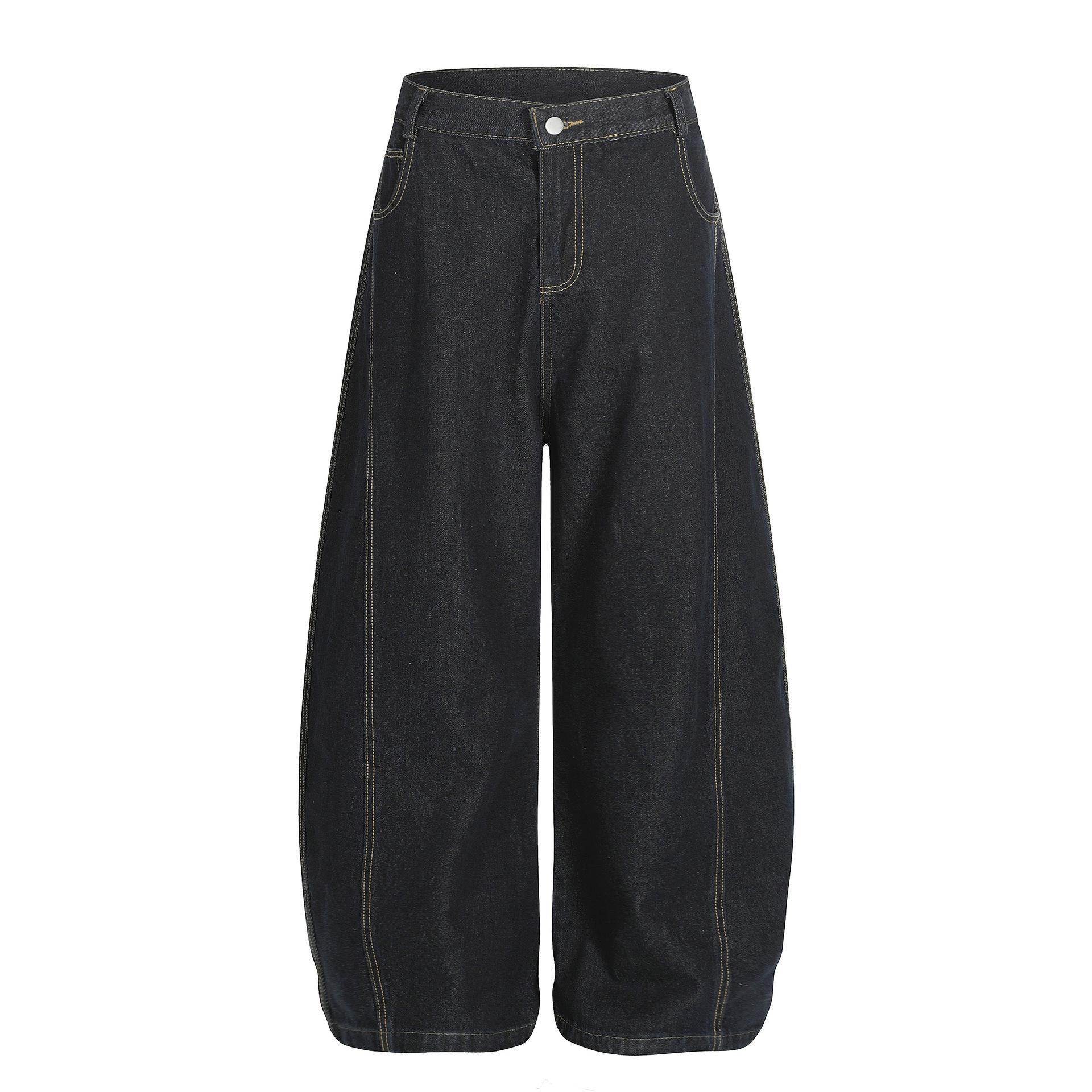 Trendy brand autumn American retro graffiti scimitar pants washed jeans wide-leg pants men S чёрный