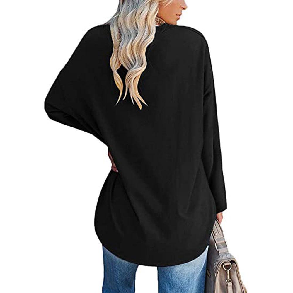 2024 Women's Casual Solid Color Long Sleeve Round Neck T-shirt - European & American Spring/Autumn Style