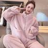 Fleece Tlustý Teplý Dámský Pyžamový Set Zimní Oblečení na Spaní Ležérní Zip Korálová Flanelová Bunda a Kalhoty Pyžamový Set Dámský Domácí Oblek