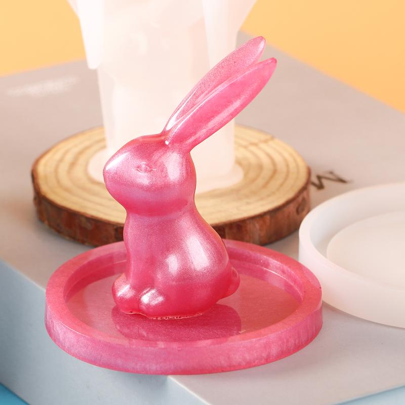 2Pcs 3D Bunny Ring Holder Silicone Epoxy Resin Molds Rabbit Jewelry Storage Display DIY Art Craft Ornament Casting Home Decor