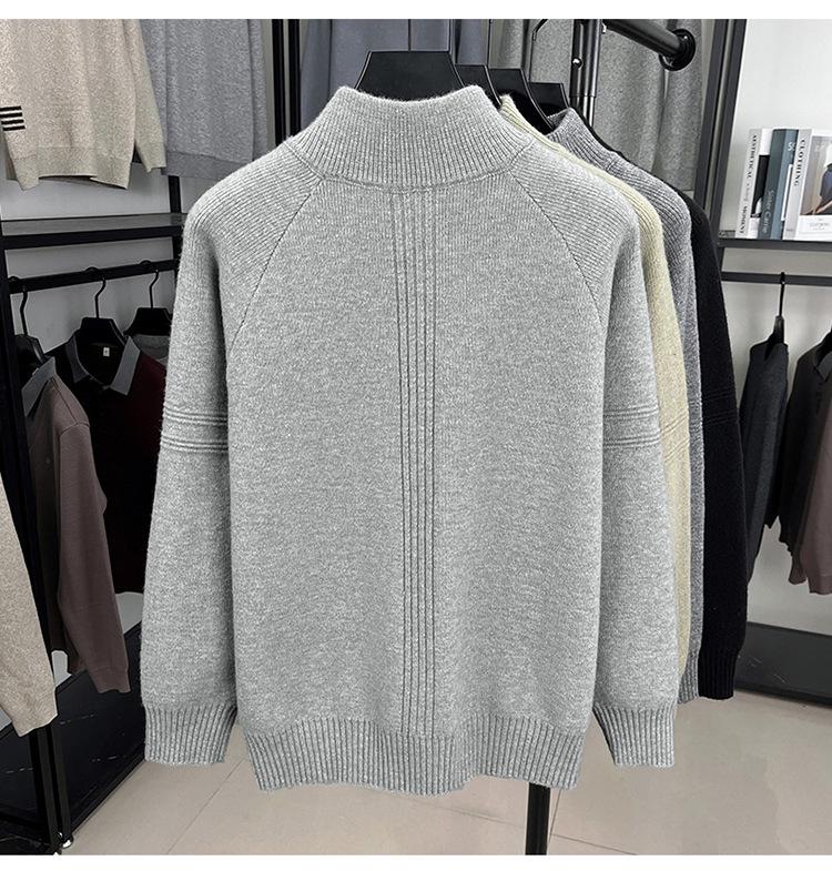 2025 Youth Fashion Zipper Collar Sweater - Casual Jacquard Warm Knitwear for Men