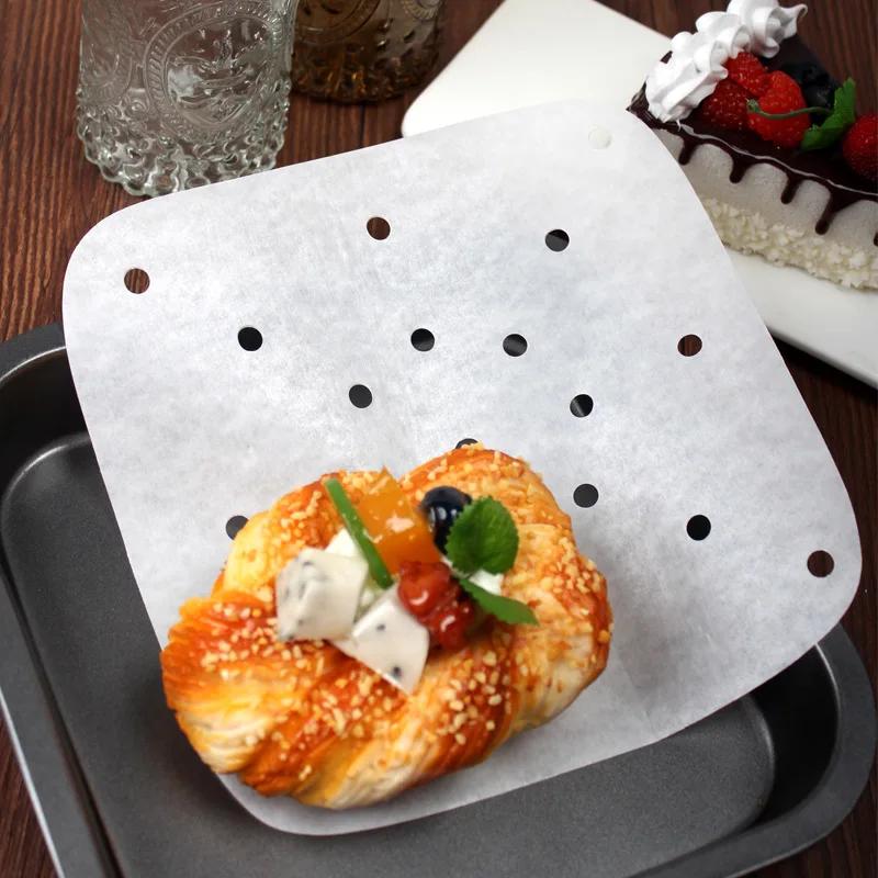 7/8/9 Inch Parchment Paper 50Pcs Square Perforated for Air Fryer Steamer Oven Frying Chicken Double-sided Air Fryer Accessories