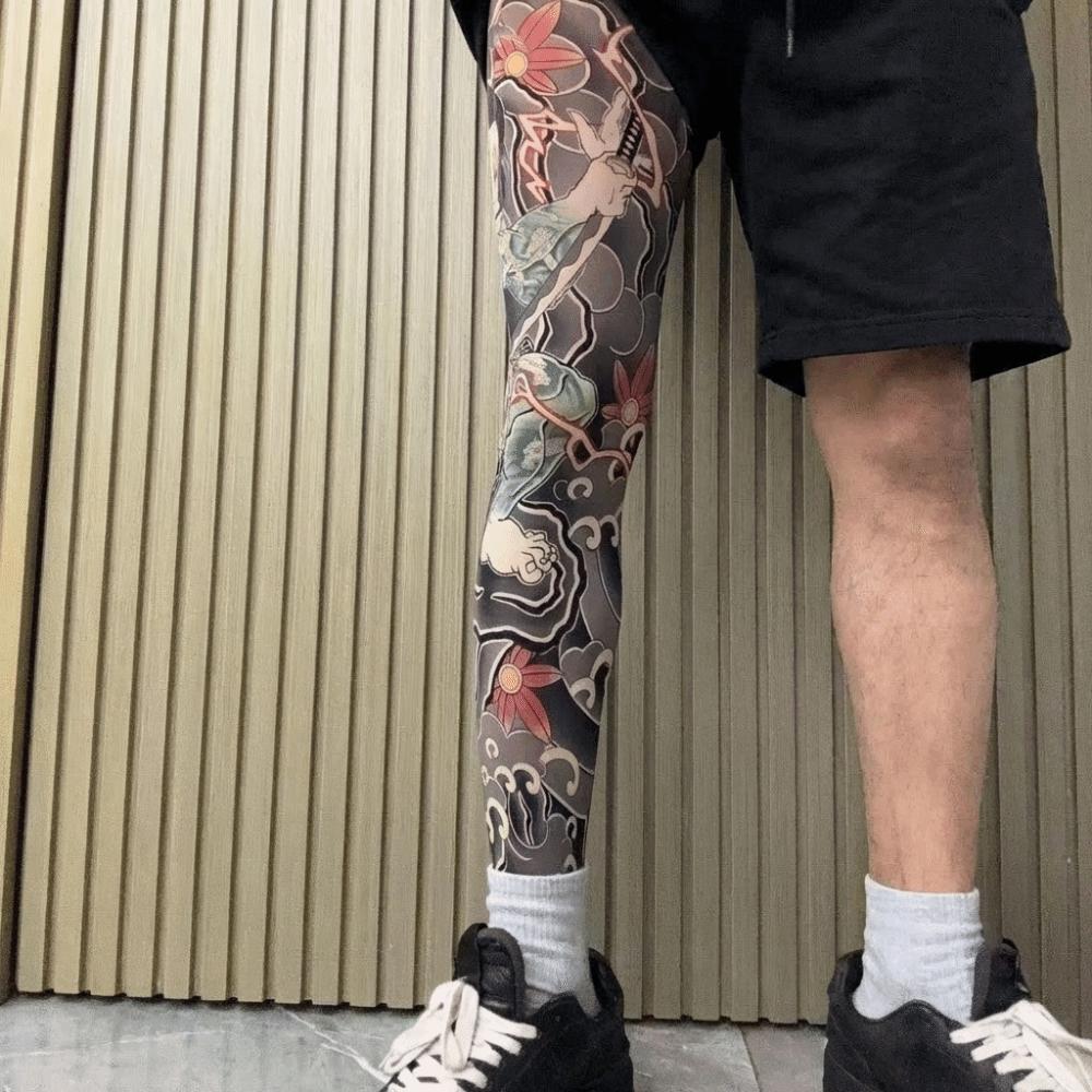 1pc Japanese Style Tattoo Socks Breathable Full Leg Socking Bodhidharma Men Sun-proof Socks  Riding