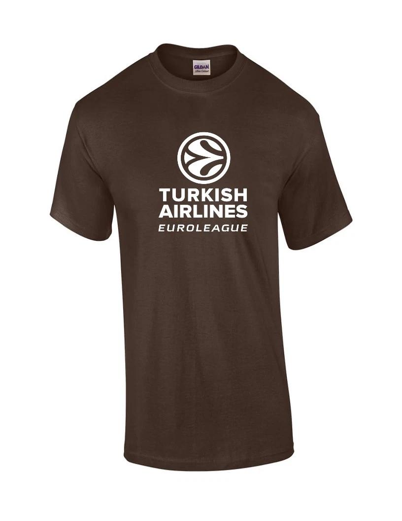 Turkish Airlines Euroleague White Logo Turkey Brown White Cotton T-Shirt 4XL