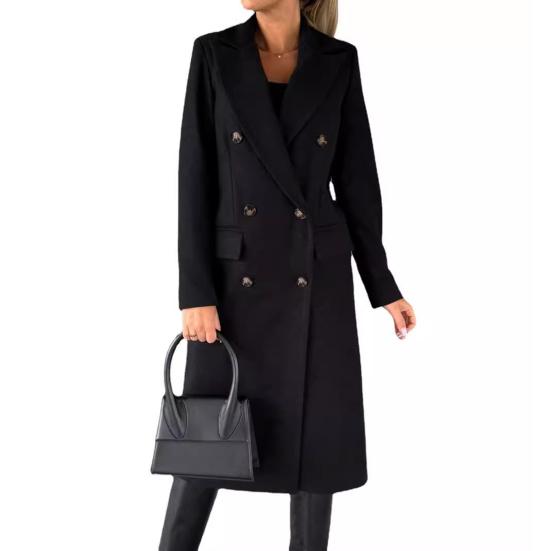 Damen Midi Langer Wollmantel Zweireihiger Trenchcoat Klassisches Revers Peacoat Herbst Winter Übermantel