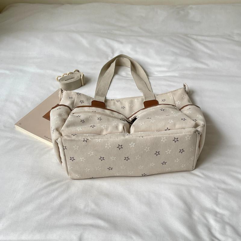 Womens Star Print Canvas Tote Bag Large Capacity Casual Shoulder Handbag Purse