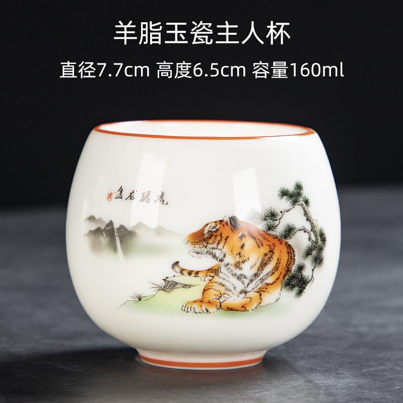 Yangzhi Jade Porcelain Shadow Green Small Tea Canister Hand-painted Landscape Non-spill Cup Kung Fu Tea Set Tea Cup