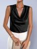 European & American Style Women's Satin Silk Sleeveless Pleated Top for Autumn