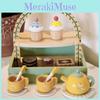 Wooden Double Layer Dessert Stand With Tea Set Cakes For Kids Growth Cognitive