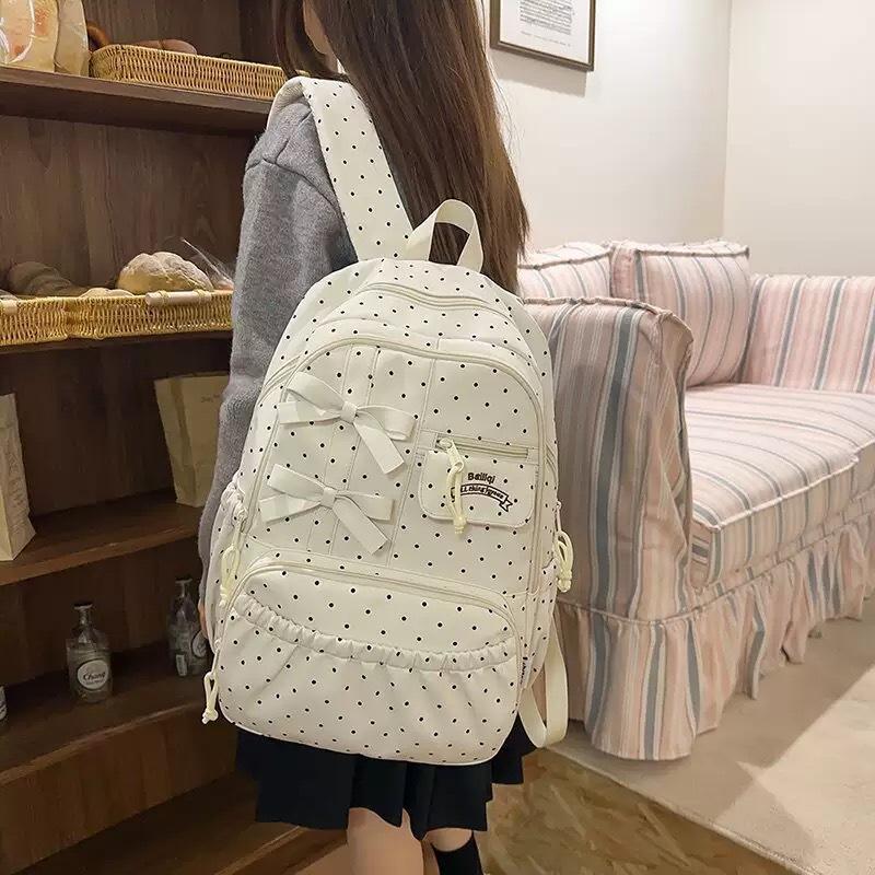 Zaino versione coreana ins carino a pois zaino femminile design di nicchia grande capacità zaino scolastico per studenti fiocco zaino versatile