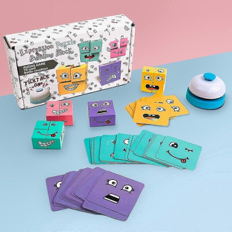 16 Wooden Face Changing Magic Cube Game, Puzzle Games Emoji Game Matching Game with Box, 3D Puzzle Face-changing Magic Cube