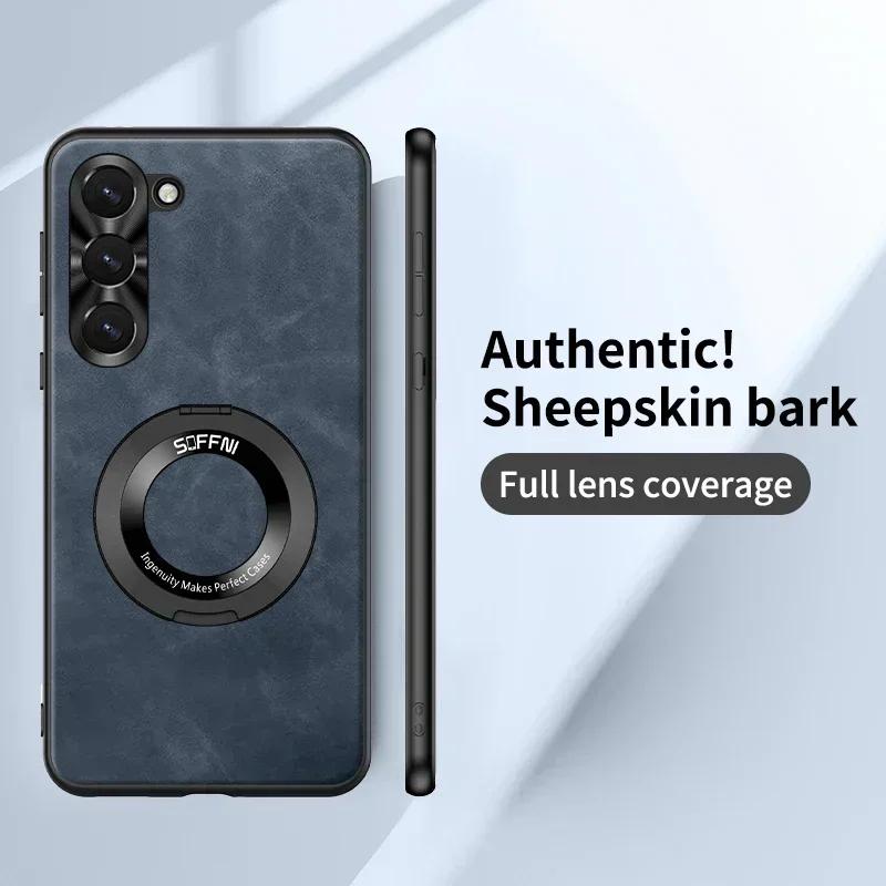 For Samsung Galaxy S25 S23 S24 S22 S21 Plus Ultra For Magsafe Leather Matte Wireless Charging Ring Magnetic ShockProof Cover