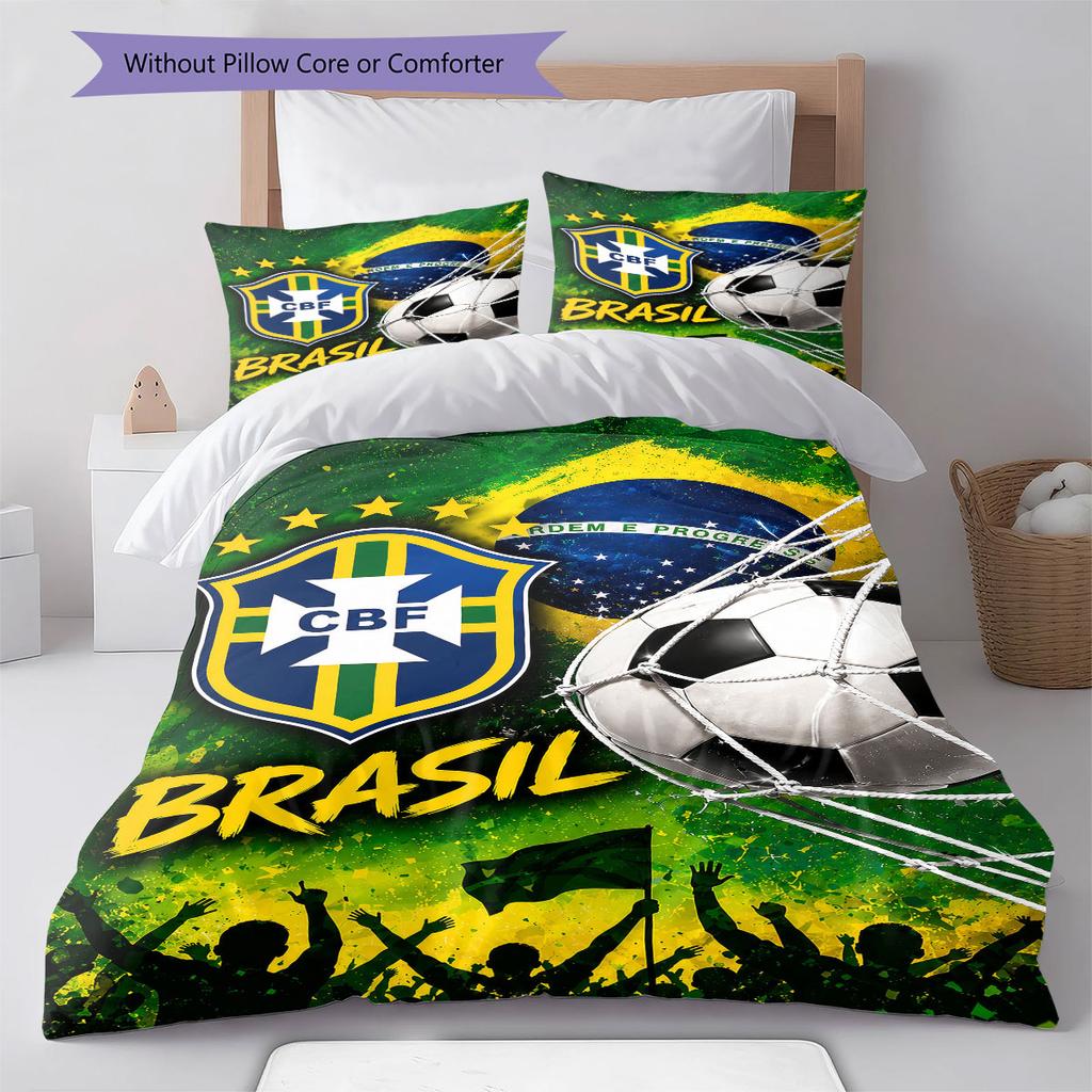 Brazil National Football Team Pattern Bedding,Quilt Set Quilt Cover Pillowcase Home Birthday Gift(1 * duvet cover + 2 * pillowcase, without core)