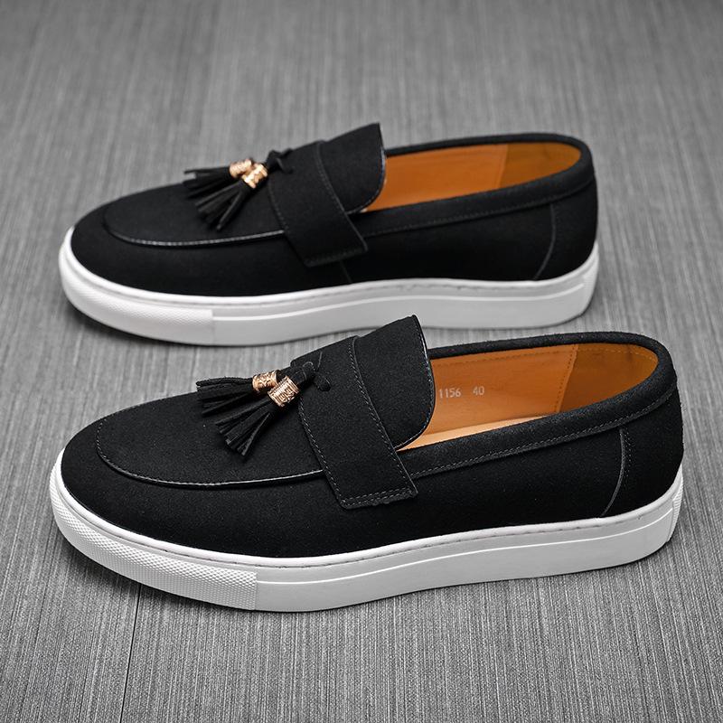 Men's British Style Leather Slip-On Loafers, Size 47 - Versatile Casual Sports Shoes