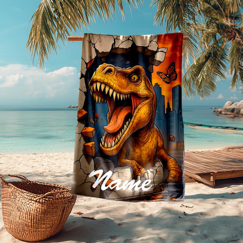 Personalisierbares Ultra-Weiches Strandtuch mit Dinosaurier-Thema, Ideal für Pool - Camping, Tauchen - Perfekter Reisebegleiter, Lebendiges Strandtuch.