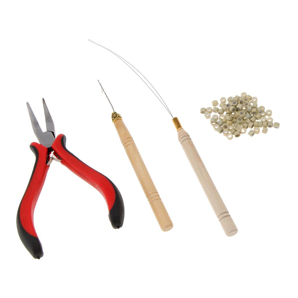 Set de instrumente pentru extensii de păr Clești Set cârlig de tragere 100 buc Micro margele din silicon