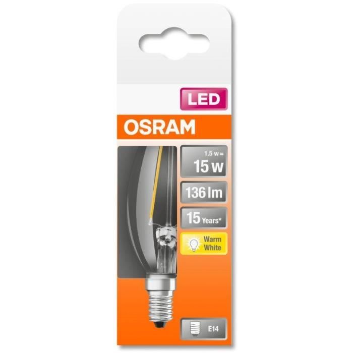 OSRAM Ampoule LED Flamme clair filament 1,5W=15 E14 chaud