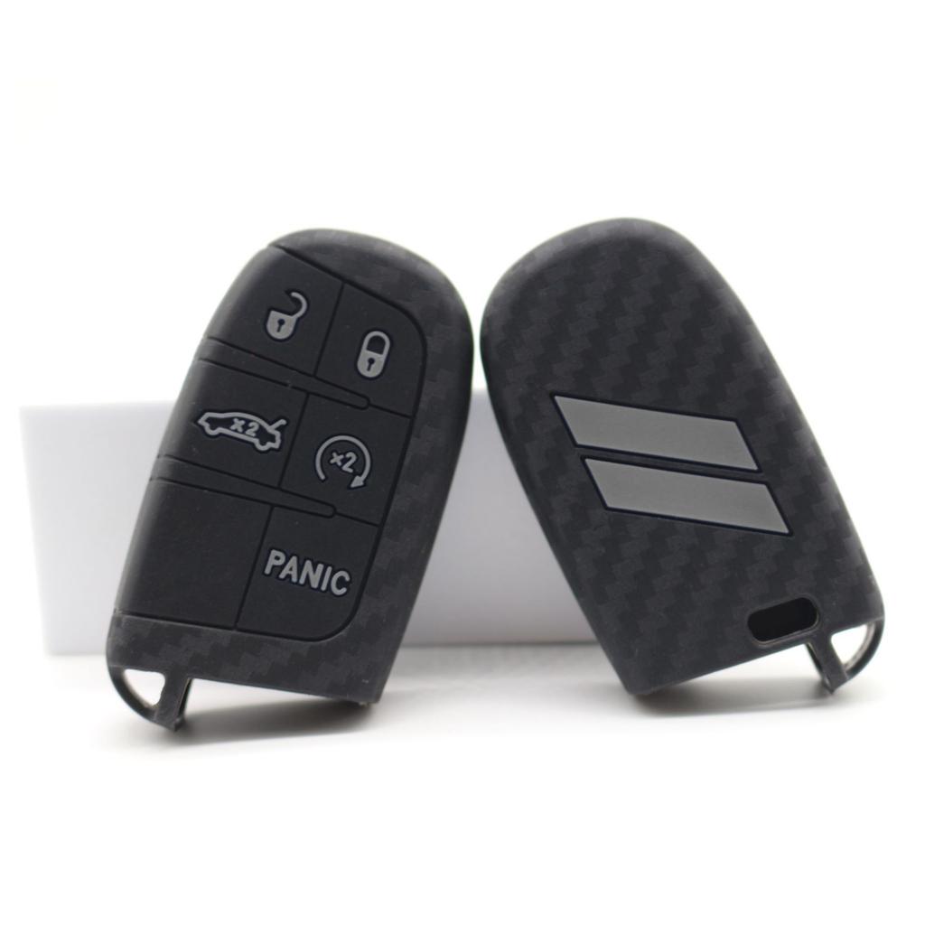 Fits For Dodge Key Fob Cover 5 Buttons Silicone Key Case Carbon Fiber Car Key Protector For Chrysler Grand Cherokee Dodge Ram