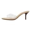 Zara Lightweight Elegant Mule Shoes Plastic Square Toe High Heel Anti-Friction Slide Sandals Women Footwear Light-Beige 12362510111