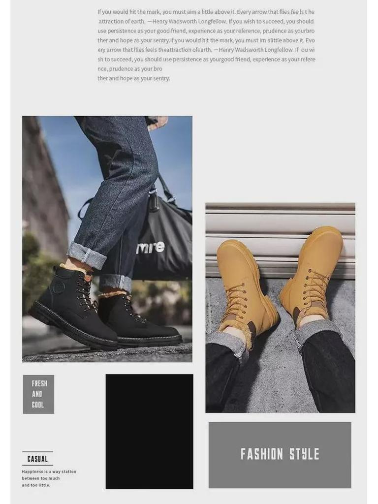 Men's Stylish White Korean High-Top Winter Sneakers with Plush Lining